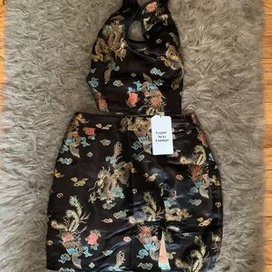 Asian Inspired Crop Top & Bottom Set NWT